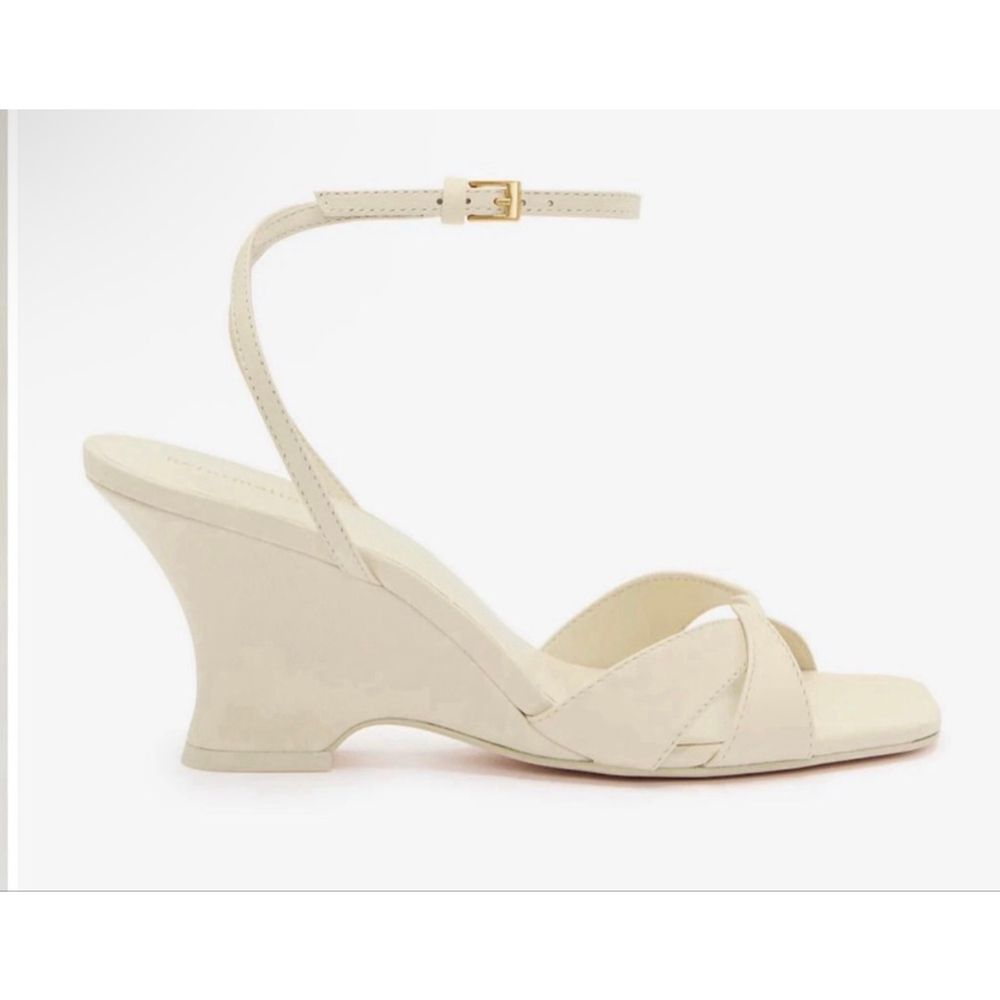 New! Reformation Beige Leather Wedge Sandals 7 - Picture 2 of 7